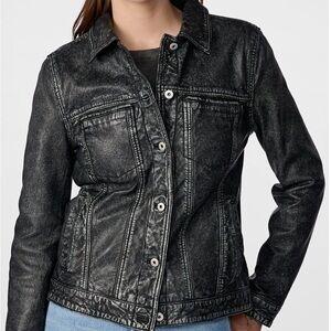 Leather Trucker Jacket Unisex Size XXL Black Stonewashed